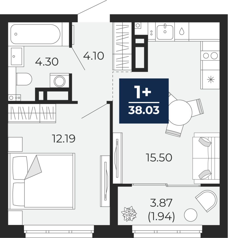 Планировка 1-комн. квартира, 36.1 м² — ЖК «Беринг»