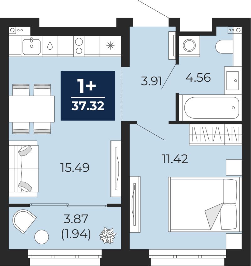 Планировка 1-комн. квартира, 35.4 м² — ЖК «Беринг»