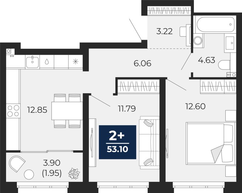Планировка 2-комн. квартира, 51.1 м² — ЖК «Беринг»