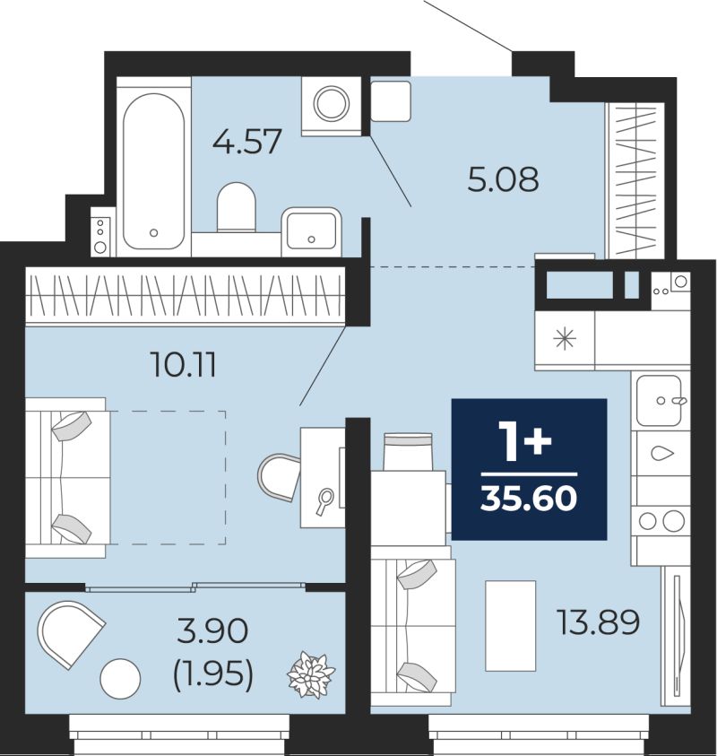 Планировка 1-комн. квартира, 33.6 м² — ЖК «Беринг»
