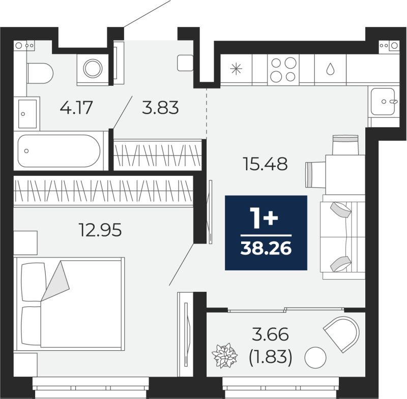 Планировка 1-комн. квартира, 36.4 м² — ЖК «Беринг»