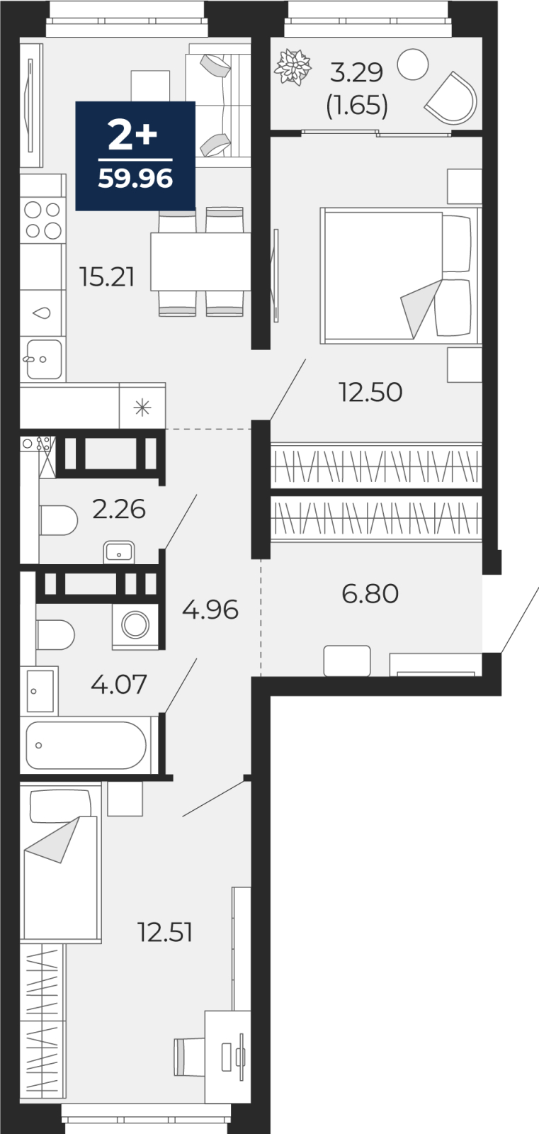 Планировка 2-комн. квартира, 58.3 м² — ЖК «Беринг»