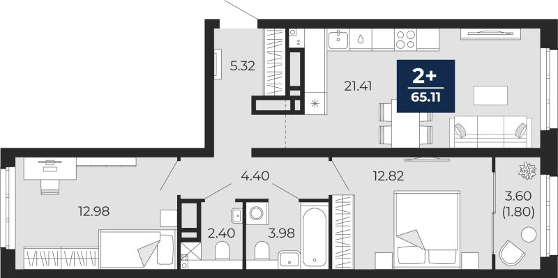 Планировка 2-комн. квартира, 63.3 м² — ЖК «Беринг»