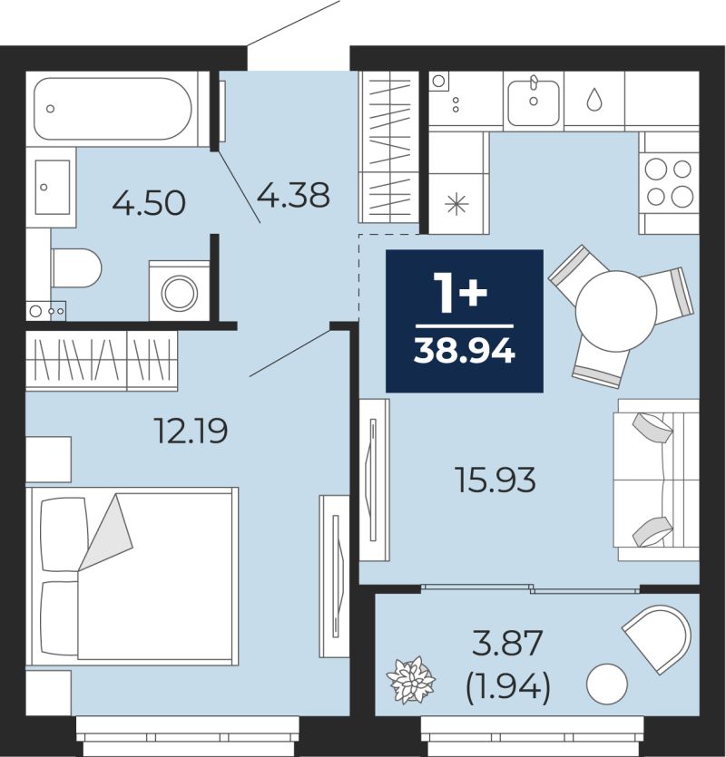 Планировка 1-комн. квартира, 37 м² — ЖК «Беринг»