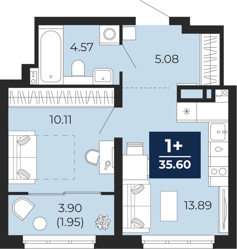Планировка 1-комн. квартира, 33.6 м² — ЖК «Беринг»