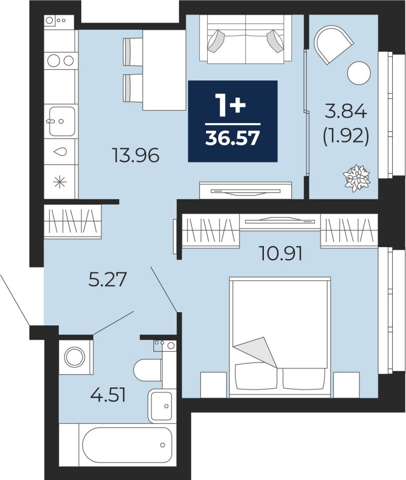 Планировка 1-комн. квартира, 34.6 м² — ЖК «Беринг»