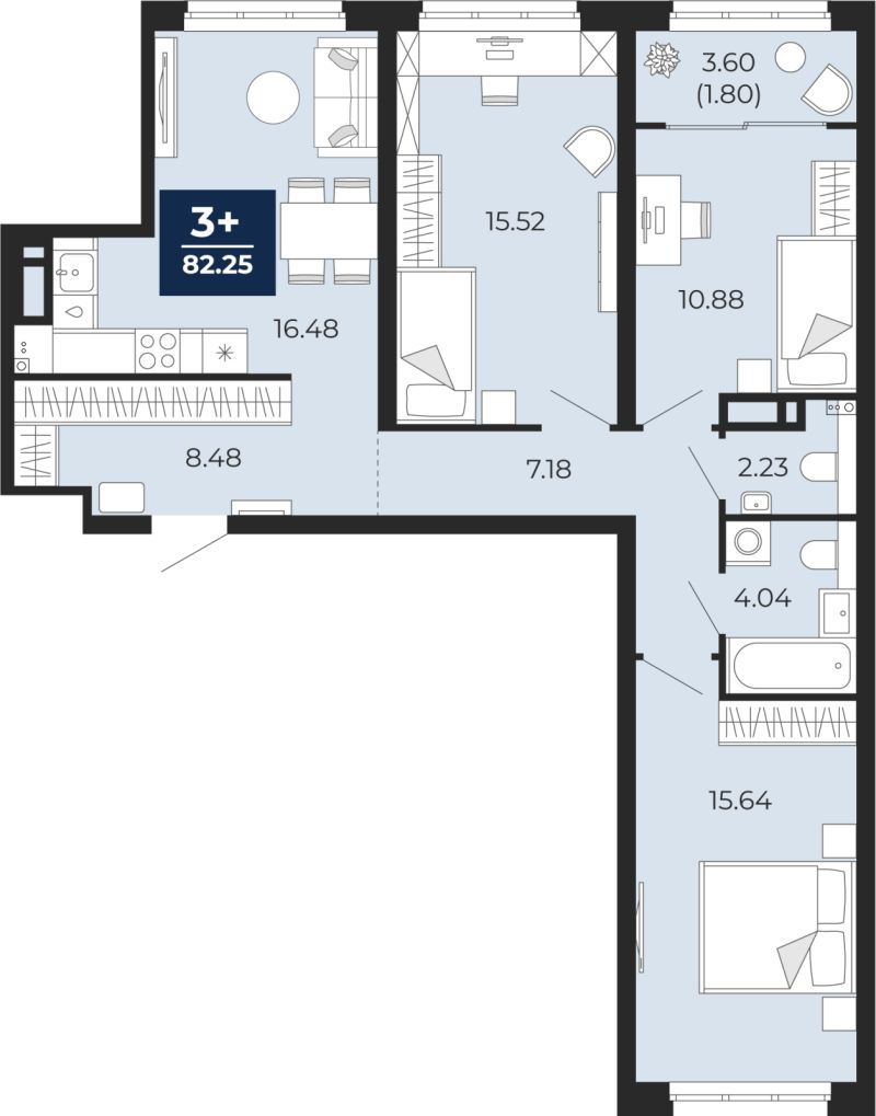 Планировка 3-комн. квартира, 80.5 м² — ЖК «Беринг»