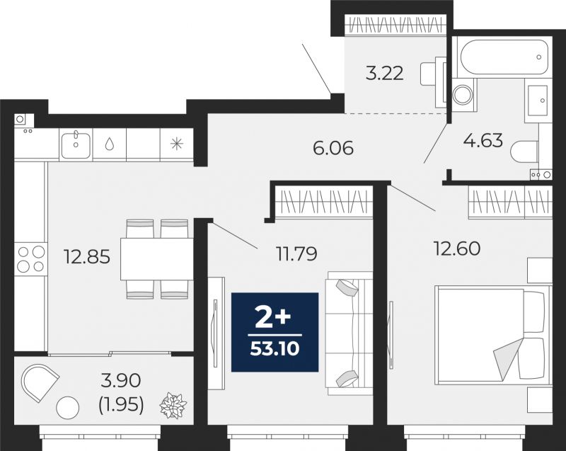 Планировка 2-комн. квартира, 51.1 м² — ЖК «Беринг»