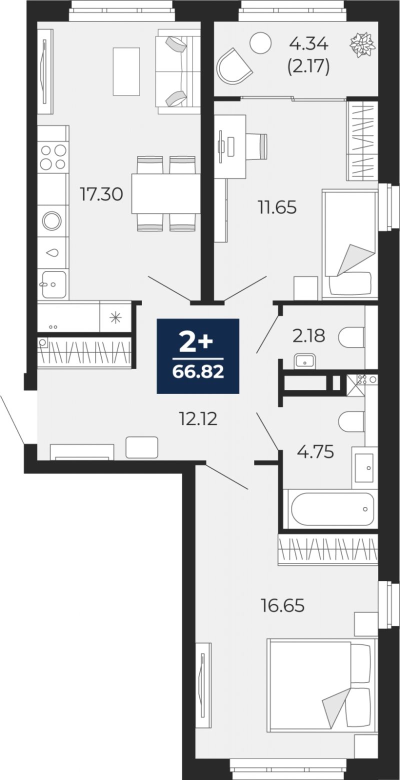 Планировка 2-комн. квартира, 64.7 м² — ЖК «Беринг»
