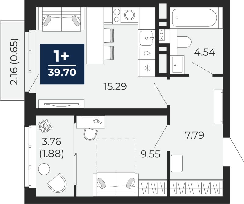 Планировка 1-комн. квартира, 40.6 м² — ЖК «Беринг»
