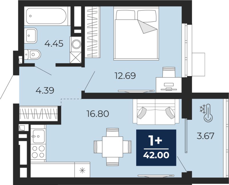 Планировка 1-комн. квартира, 40.2 м² — ЖК «Беринг»