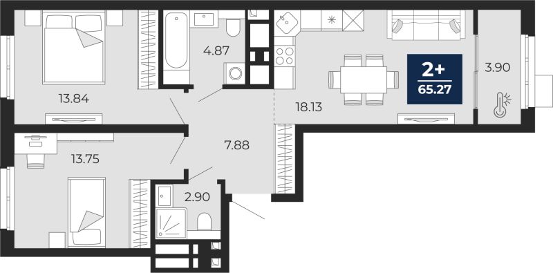 Планировка 2-комн. квартира, 65.3 м² — ЖК «Беринг»