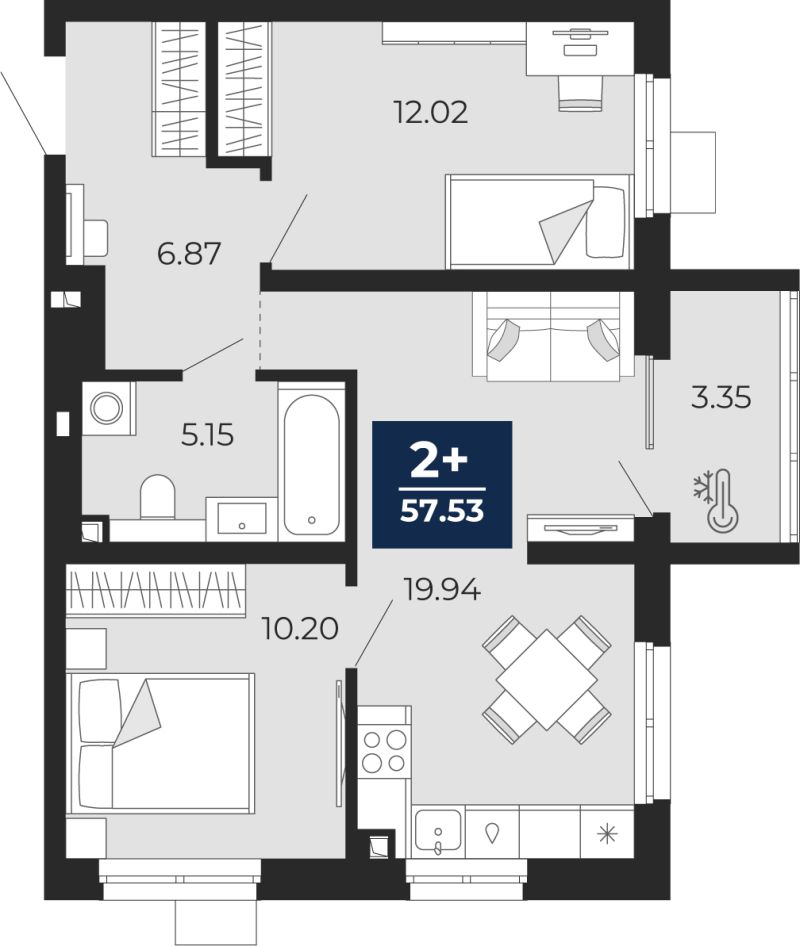 Планировка 2-комн. квартира, 55.9 м² — ЖК «Беринг»