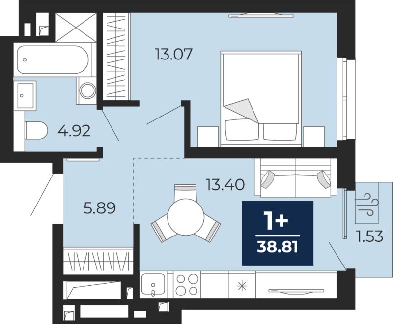 Планировка 1-комн. квартира, 37.7 м² — ЖК «Беринг»