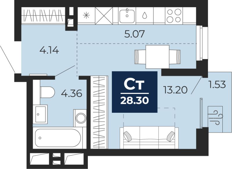 Планировка 1-комн. квартира, 27.2 м² — ЖК «Беринг»
