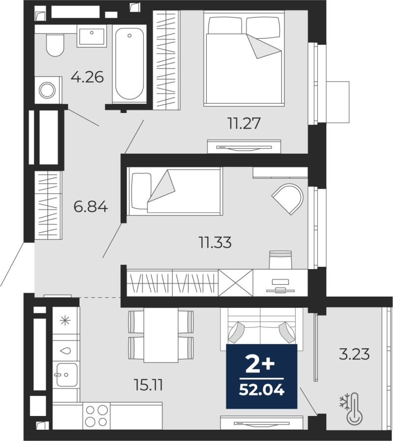 Планировка 2-комн. квартира, 50.4 м² — ЖК «Беринг»