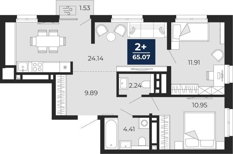 Планировка 2-комн. квартира, 64 м² — ЖК «Беринг»