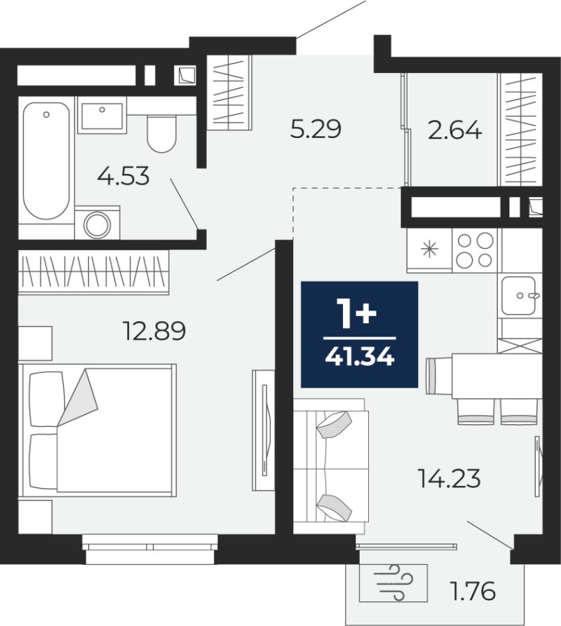 Планировка 1-комн. квартира, 40.1 м² — ЖК «Беринг»