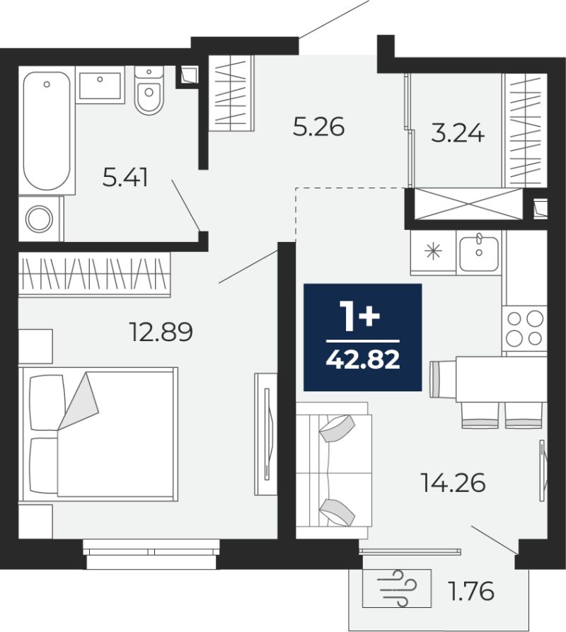 Планировка 1-комн. квартира, 41.6 м² — ЖК «Беринг»