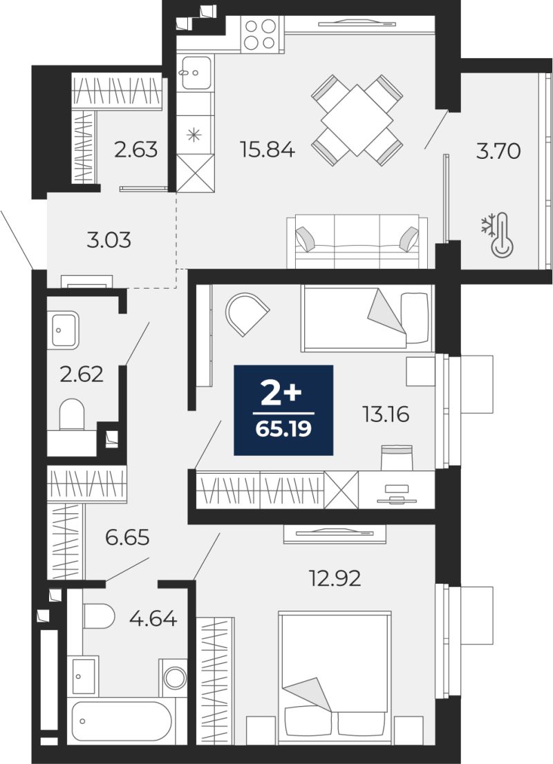 Планировка 2-комн. квартира, 63.3 м² — ЖК «Беринг»