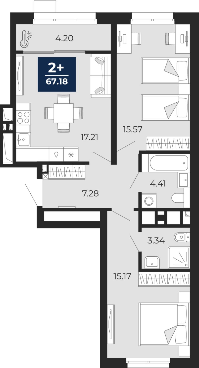 Планировка 2-комн. квартира, 67.2 м² — ЖК «Беринг»
