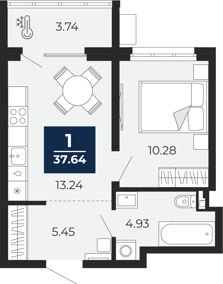 Планировка 1-комн. квартира, 35.8 м² — ЖК «Беринг»