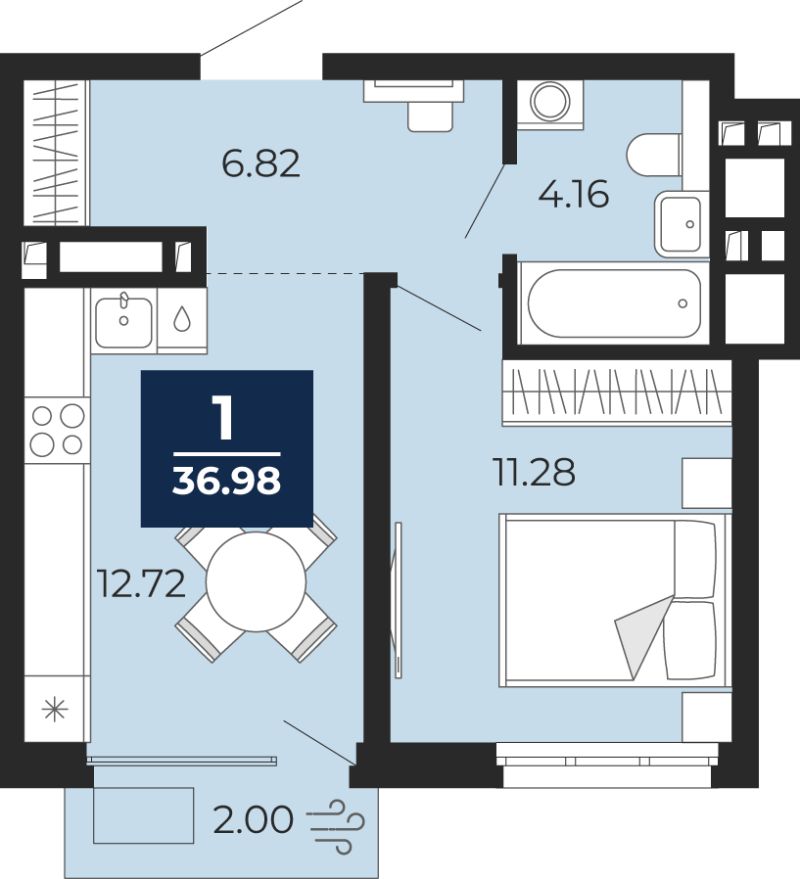 Планировка 1-комн. квартира, 35.6 м² — ЖК «Беринг»