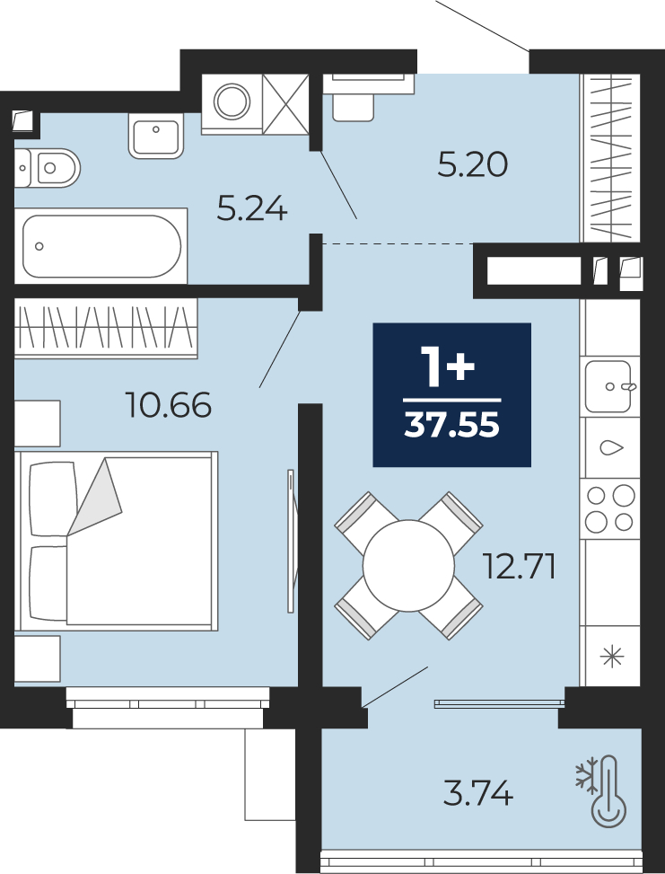 Планировка 1-комн. квартира, 35.7 м² — ЖК «Беринг»