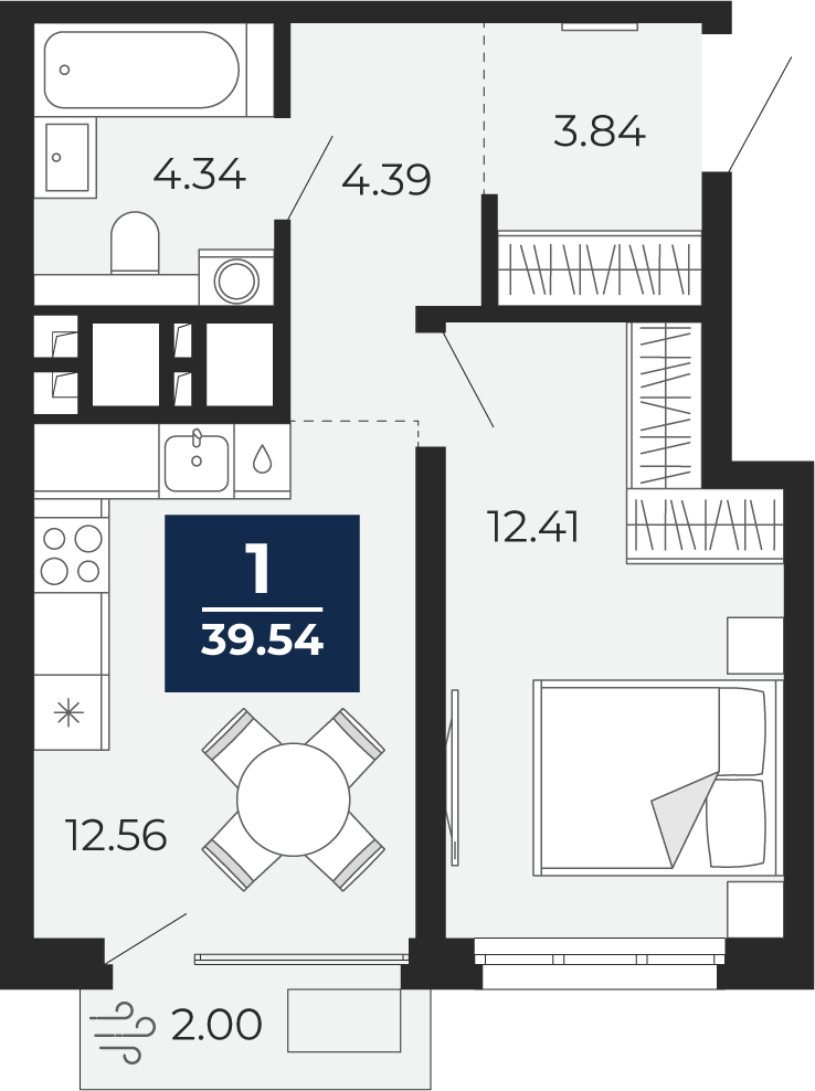 Планировка 1-комн. квартира, 38.1 м² — ЖК «Беринг»
