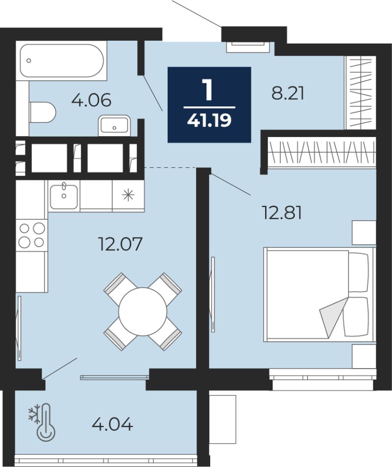 Планировка 1-комн. квартира, 39.2 м² — ЖК «Беринг»