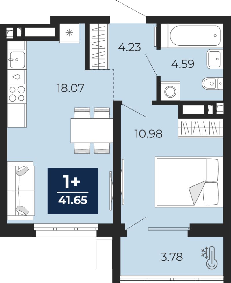 Планировка 1-комн. квартира, 39.8 м² — ЖК «Беринг»