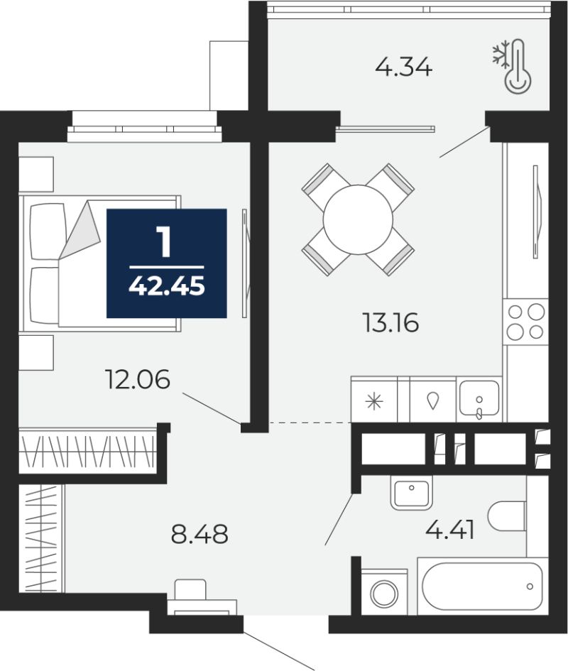 Планировка 1-комн. квартира, 40.3 м² — ЖК «Беринг»