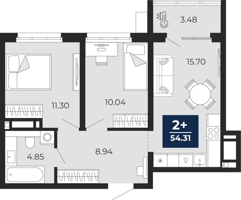 Планировка 2-комн. квартира, 52.6 м² — ЖК «Беринг»
