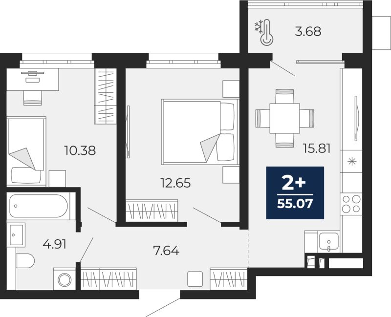 Планировка 2-комн. квартира, 53.2 м² — ЖК «Беринг»