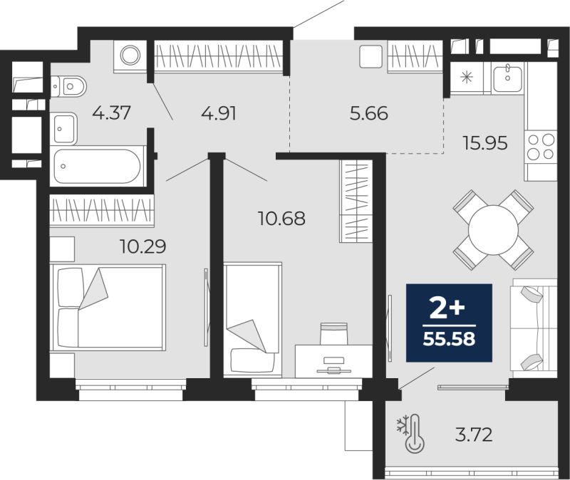 Планировка 2-комн. квартира, 53.7 м² — ЖК «Беринг»