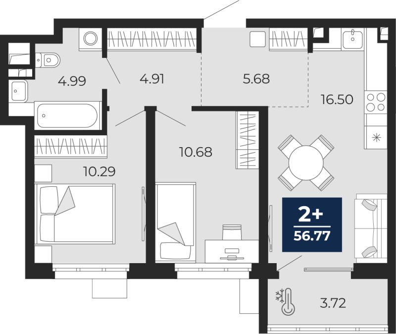 Планировка 2-комн. квартира, 54.9 м² — ЖК «Беринг»