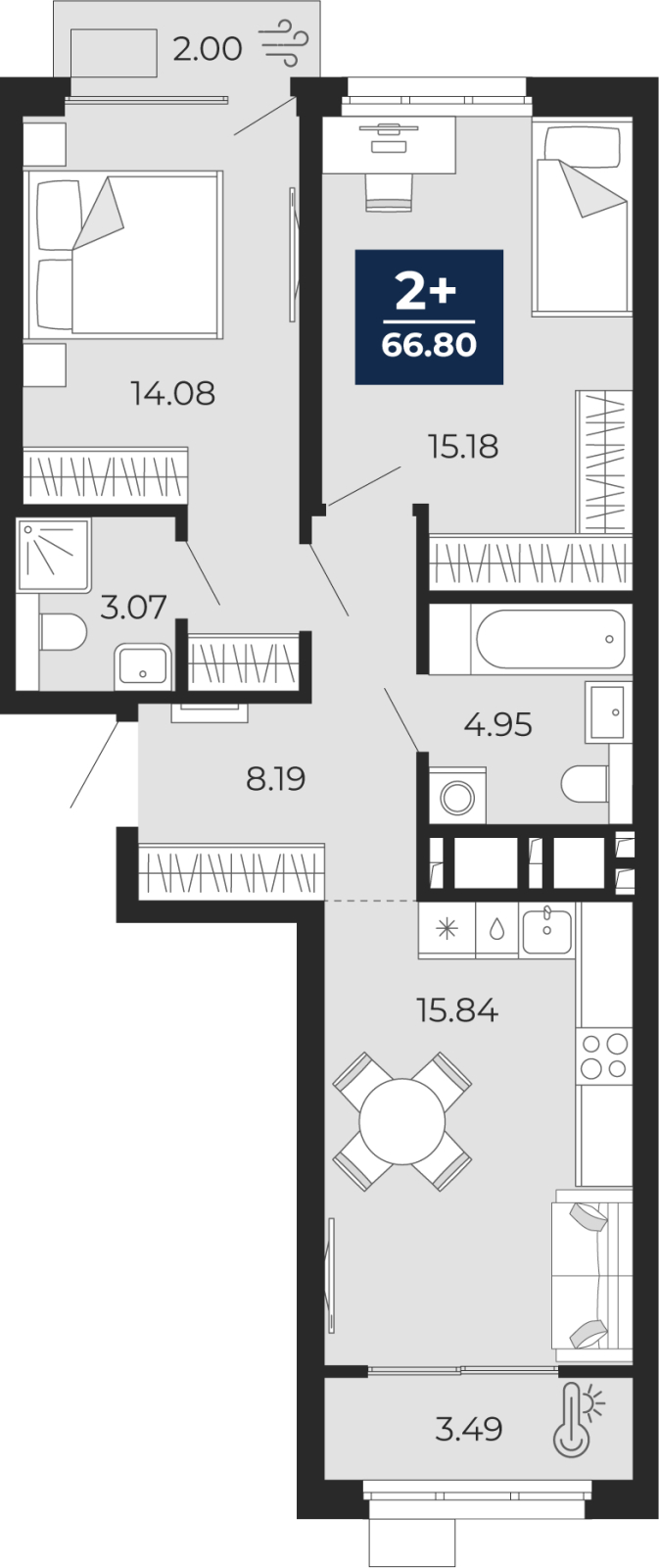Планировка 2-комн. квартира, 65.4 м² — ЖК «Беринг»