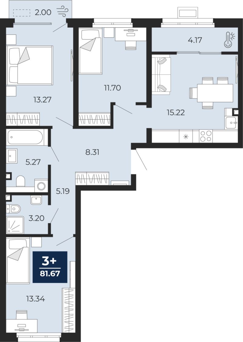 Планировка 3-комн. квартира, 81.7 м² — ЖК «Беринг»