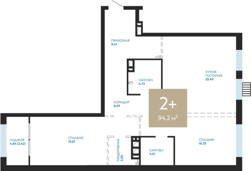 Планировка 2-комн. квартира, 94.2 м² — ЖК «Айвазовский»