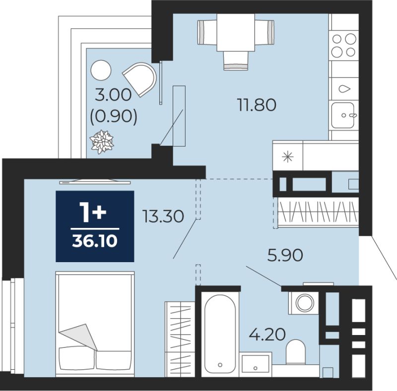 Планировка 1-комн. квартира, 36.1 м² — ЖК «Айвазовский»