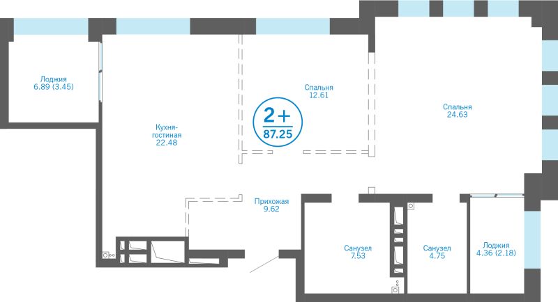 Планировка 2-комн. квартира, 81.6 м² — ЖК «Айвазовский»