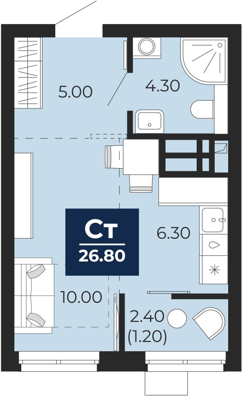 Планировка 1-комн. квартира, 25.6 м² — ЖК «Айвазовский»