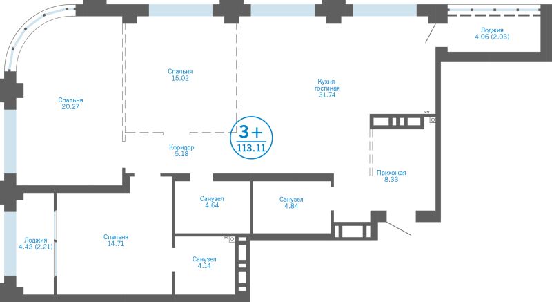 Планировка 3-комн. квартира, 108.9 м² — ЖК «Айвазовский»