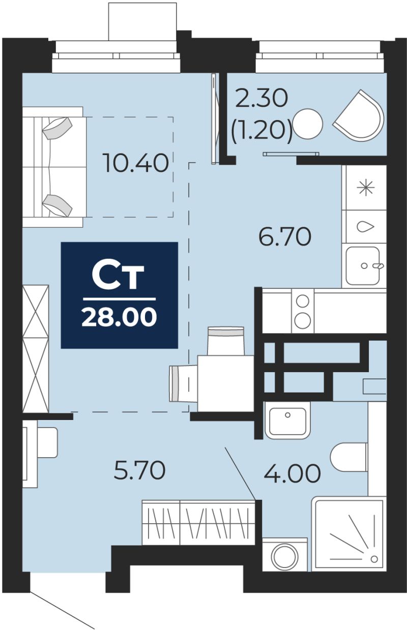 Планировка 1-комн. квартира, 27.9 м² — ЖК «Айвазовский»