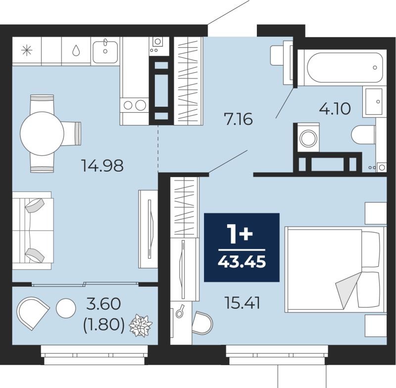 Планировка 1-комн. квартира, 32.3 м² — ЖК «Айвазовский»