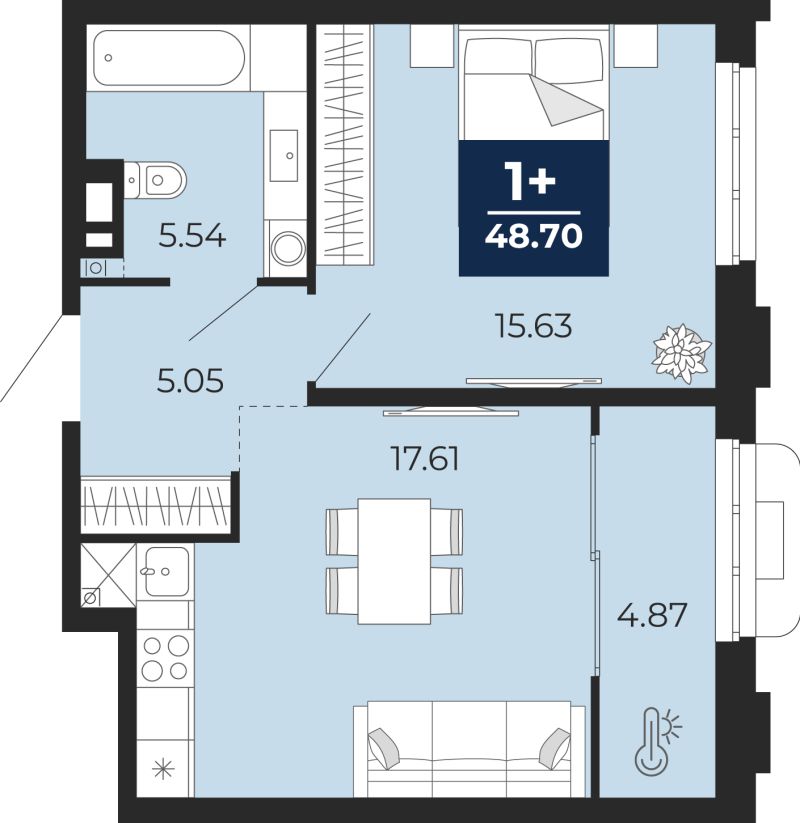 Планировка 1-комн. квартира, 48.7 м² — ЖК «Айвазовский»