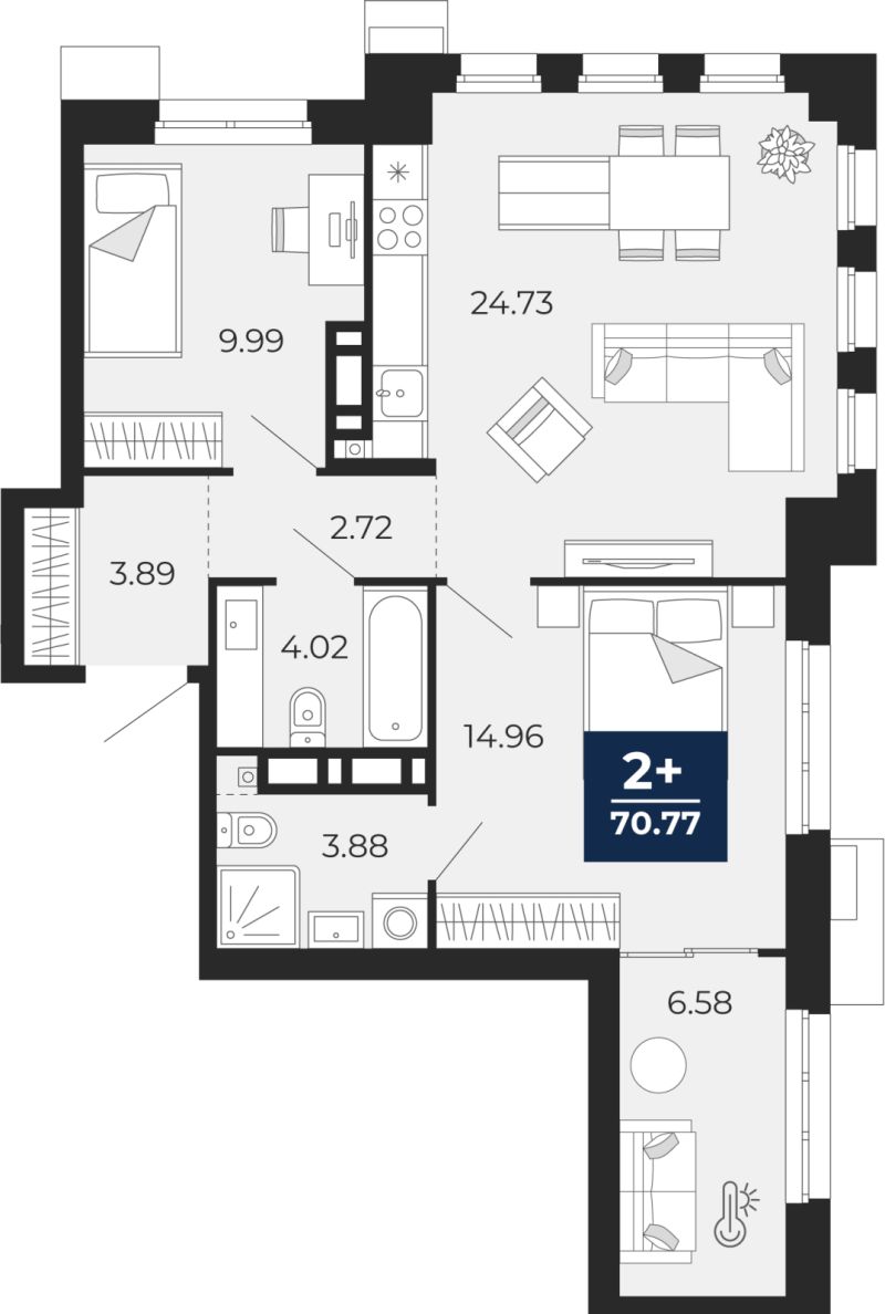 Планировка 2-комн. квартира, 70.8 м² — ЖК «Айвазовский»