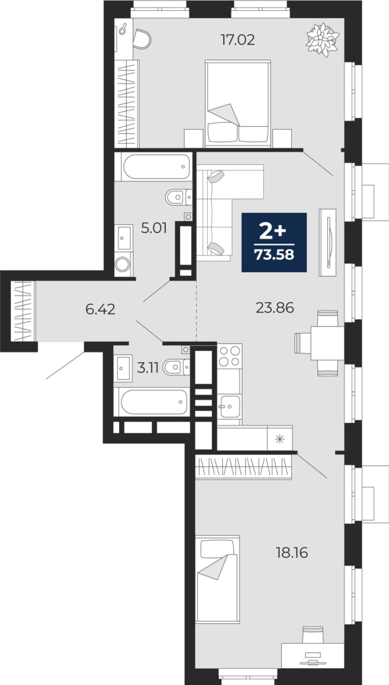 Планировка 2-комн. квартира, 73.6 м² — ЖК «Айвазовский»