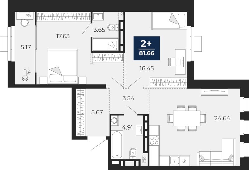Планировка 2-комн. квартира, 81.7 м² — ЖК «Айвазовский»