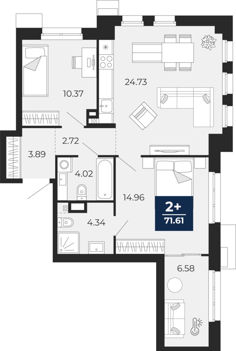 Планировка 2-комн. квартира, 71.6 м² — ЖК «Айвазовский»